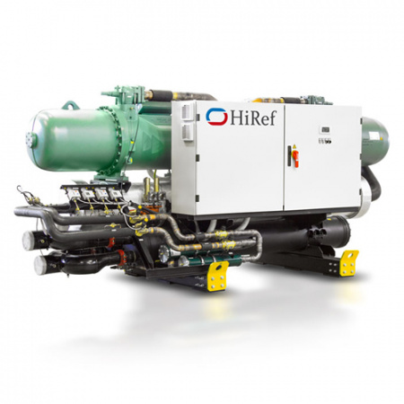 Чиллеры и тепловые насосы Hiref XVW с водяным охлаждением конденсатора с инверторными винтовыми компрессорами Q от 428 до 1644 кВт